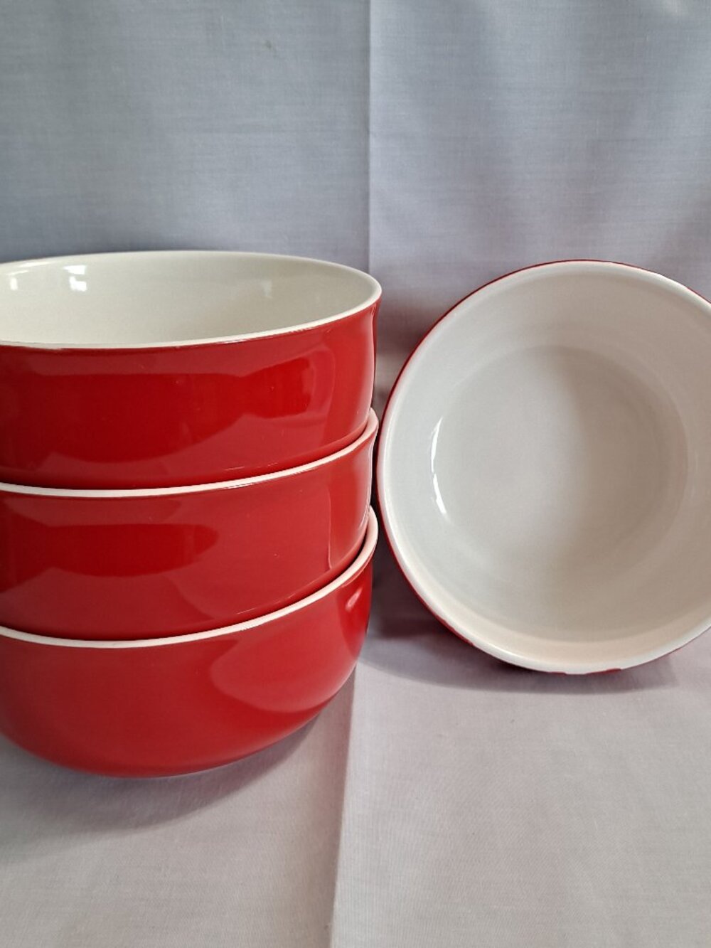 Set 4 Royal Norfolk RED & WHITE 6" Soup BOWLS Cereal Two Tone Stoneware